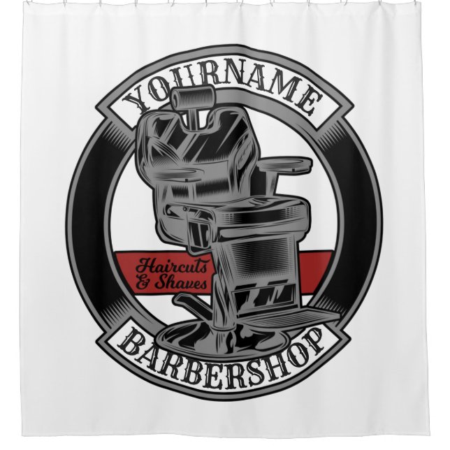 Personalised Retro BarberShop Barber Chair Salon  Shower Curtain (Front)