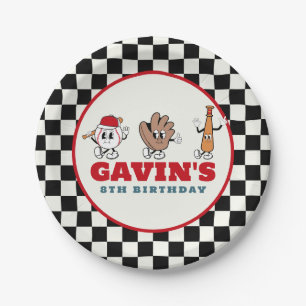 Personalised Retro Baseball Birthday Party Paper Plate
