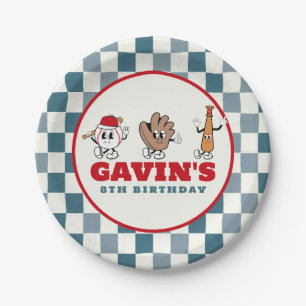 Personalised Retro Baseball Birthday Party Paper Plate