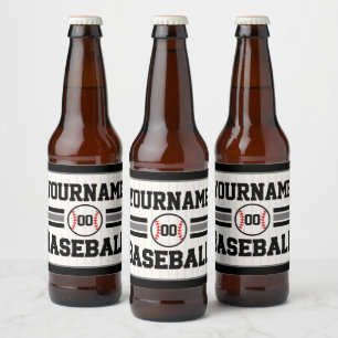 Personalised Retro Baseball Player NAME Team Beer Bottle Label