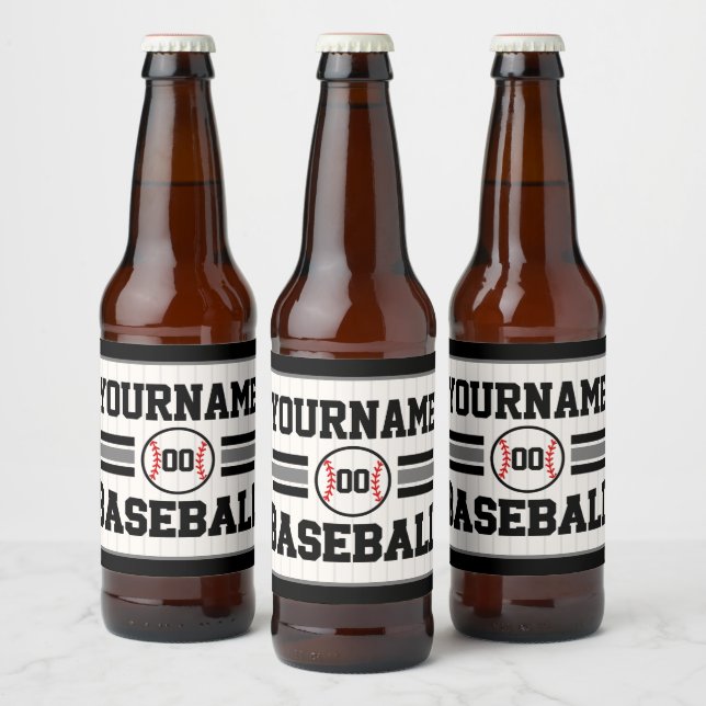 Personalised Retro Baseball Player NAME Team Beer Bottle Label (Bottles)