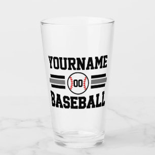 Personalised Retro Baseball Player NAME Team Glass