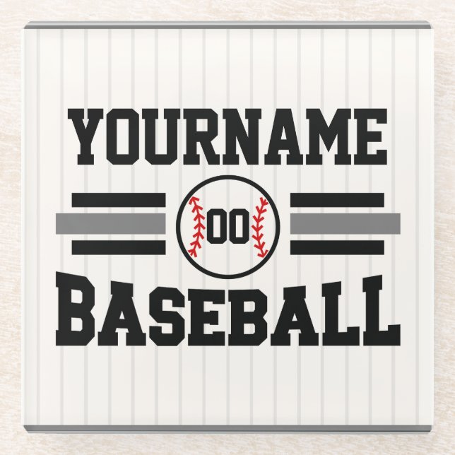 Personalised Retro Baseball Player NAME Team Glass Coaster (Front)