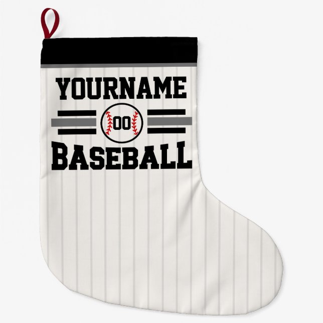 Personalised Retro Baseball Player NAME Team Large Christmas Stocking (Front)