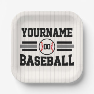 Personalised Retro Baseball Player NAME Team Paper Plate