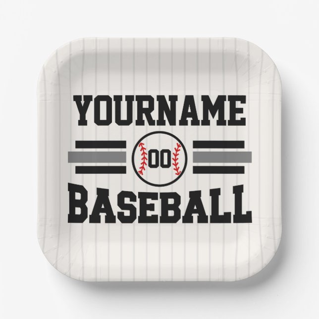 Personalised Retro Baseball Player NAME Team Paper Plate (Front)