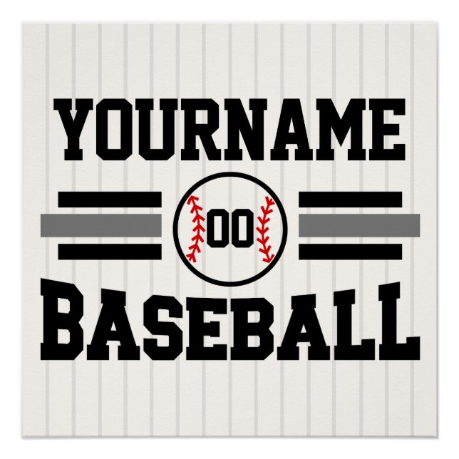 Personalised Retro Baseball Player NAME Team Poster (Front)