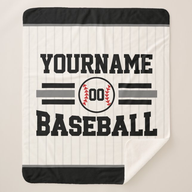 Personalised Retro Baseball Player NAME Team Sherpa Blanket (Front)
