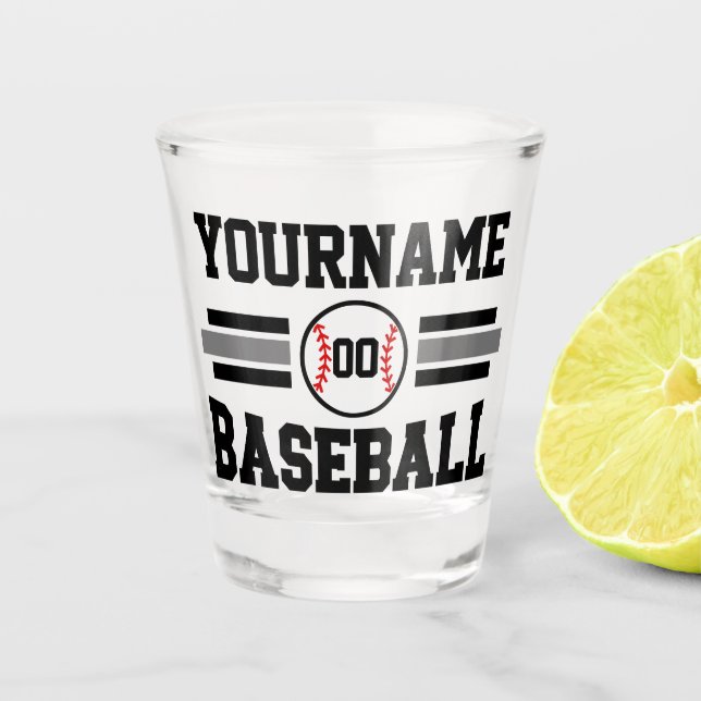 Personalised Retro Baseball Player NAME Team Shot Glass (Front)