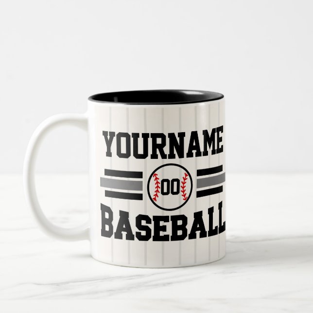 Personalised Retro Baseball Player NAME Team Two-Tone Coffee Mug (Left)