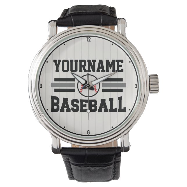 Personalised Retro Baseball Player NAME Team Watch (Front)