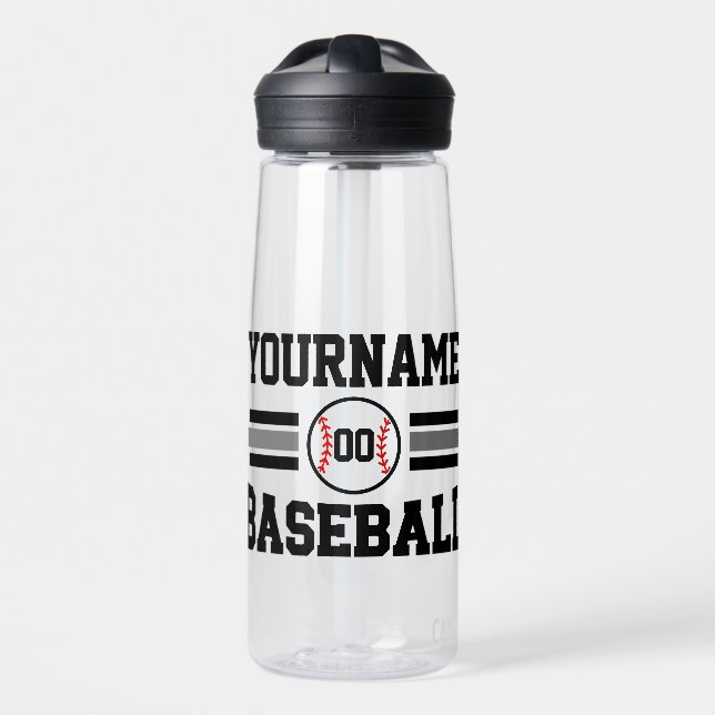 Personalised Retro Baseball Player NAME Team Water Bottle (Front)