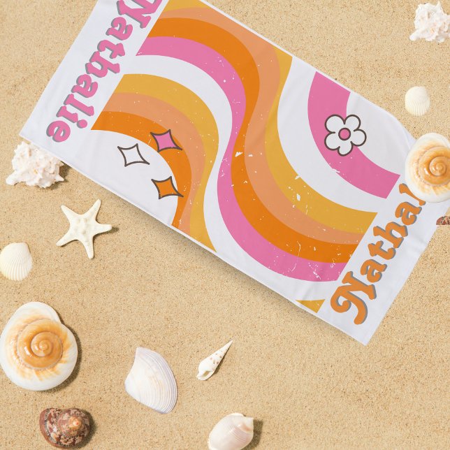 Personalised Retro Beach Towel with Name - Custom (`Personalized Retro Beach Towel with Name - Custom Gift 🎁)