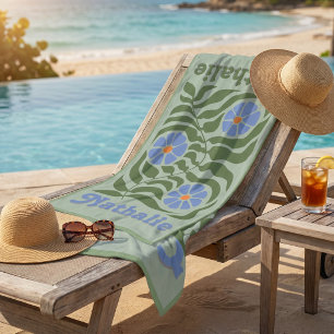 Personalised Retro Beach Towel with Name - Green