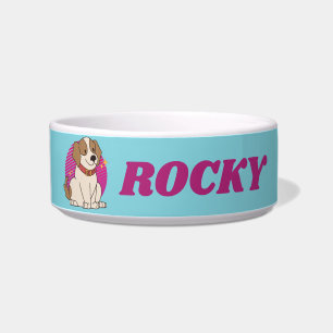 Personalised Retro Beagle Dog Lover Custom Name Bowl
