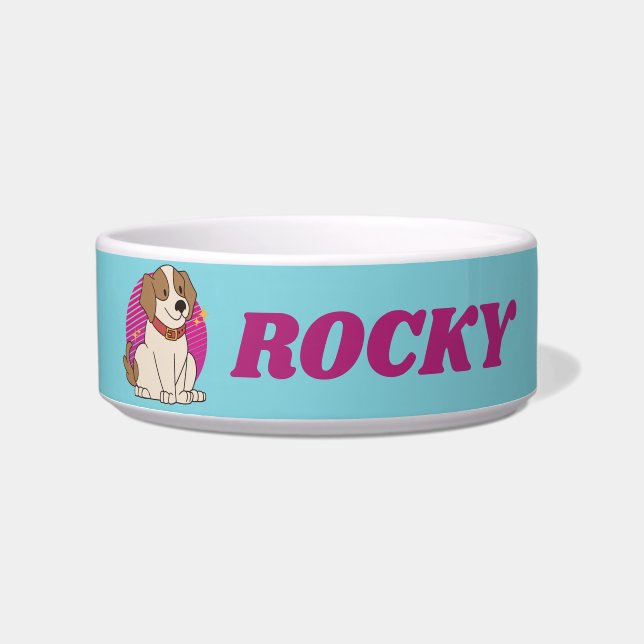 Personalised Retro Beagle Dog Lover Custom Name Bowl (Front)