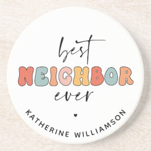 Personalised Retro Best Neighbour Ever Cute Coaster