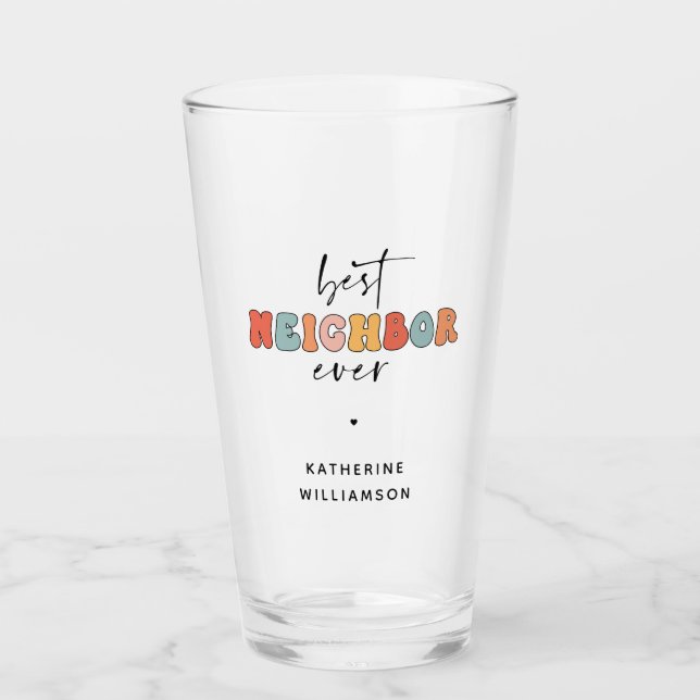 Personalised Retro Best Neighbour Ever Cute Glass (Front)
