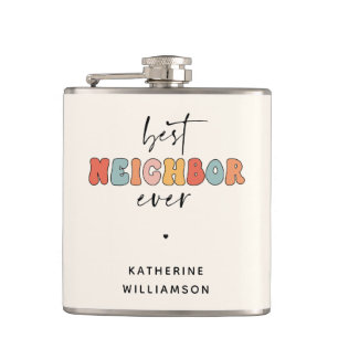 Personalised Retro Best Neighbour Ever Cute Hip Flask