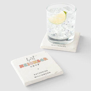 Personalised Retro Best Neighbour Ever Cute Stone Coaster