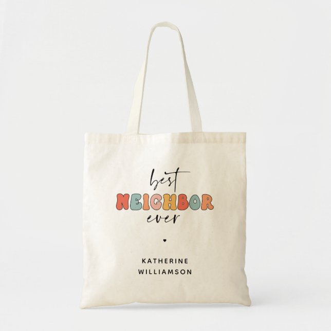 Personalised Retro Best Neighbour Ever Cute Tote Bag (Front)