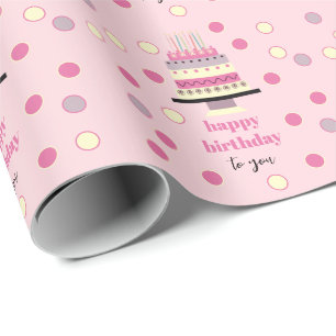 Personalised Retro Birthday Cake Candles Cute Pink Wrapping Paper