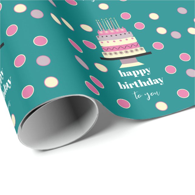 Personalised Retro Birthday Cake Candles Cute Teal Wrapping Paper (Roll Corner)