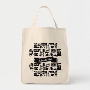 Personalised Retro Black Telephone Pattern Tote Bag