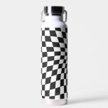 Personalised Retro Black White Wavy Chequered Water Bottle<br><div class="desc">Modern retro Water Bottle in black and white checks with custom name</div>