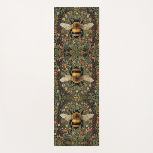 Personalised retro bumblebee boho botanical  yoga mat (Front)