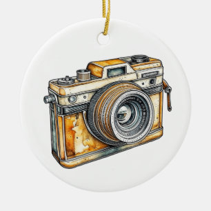 Personalised Retro Camera Christmas Ceramic Tree Decoration
