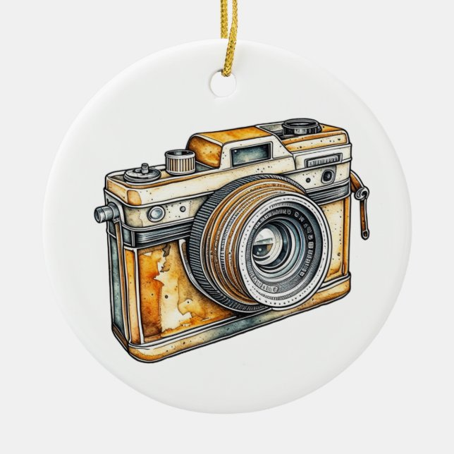 Personalised Retro Camera Christmas Ceramic Tree Decoration (Front)