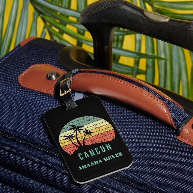 Personalised Retro Cancun Beach  Luggage Tag (Front Insitu 1)