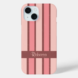 Personalised retro candy stripe pink on brown iPhone 15 case