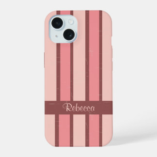 Personalised retro candy stripe pink on brown iPhone 15 case