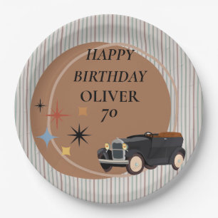 Personalised Retro Car Birthday Party Paper Plate