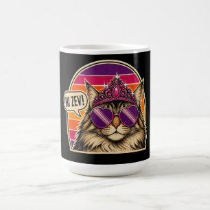 Personalised Retro Cat Queen Sticker with Crown  Coffee Mug