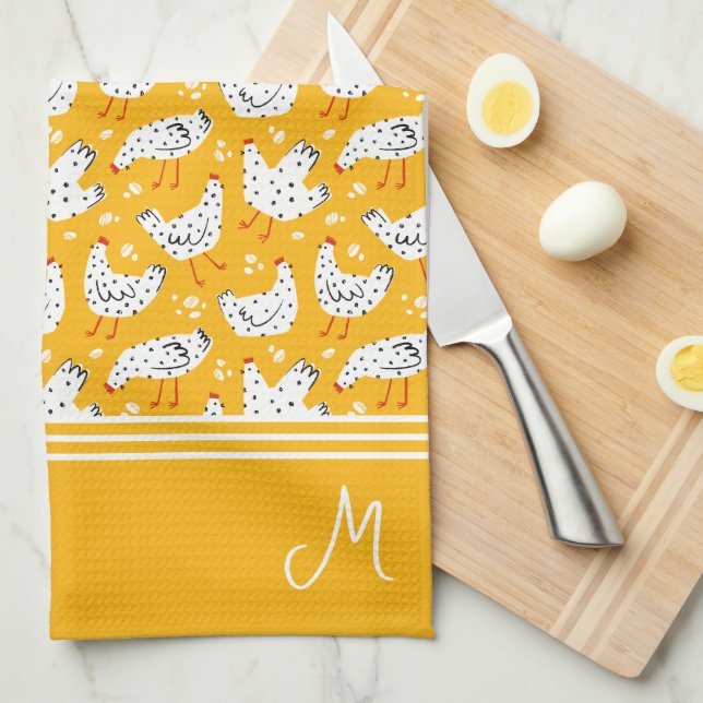 Personalised Retro Chicken Monogram Tea Towel (Quarter Fold)