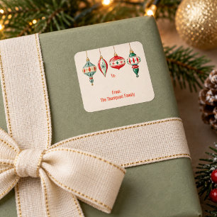 Personalised Retro Christmas Ornament Gift Square Sticker