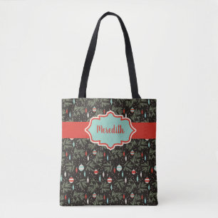 Personalised Retro Christmas Ornaments Patterned Tote Bag