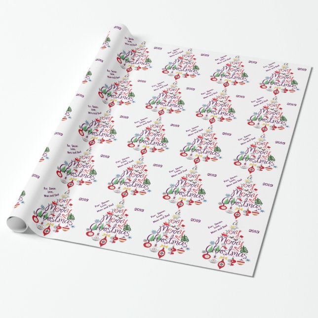 Personalised Retro Christmas Tree Wrapping Paper (Unrolled)