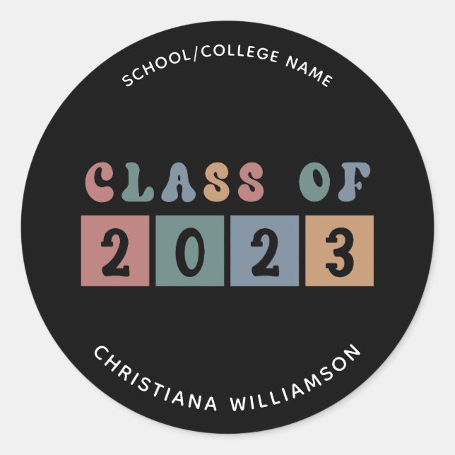 Personalised Retro Class of 2023 Graduation Cute Classic Round Sticker (Front)