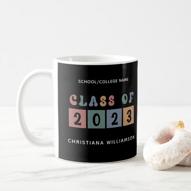 Personalised Retro Class of 2023 Graduation Cute Coffee Mug (With Donut)