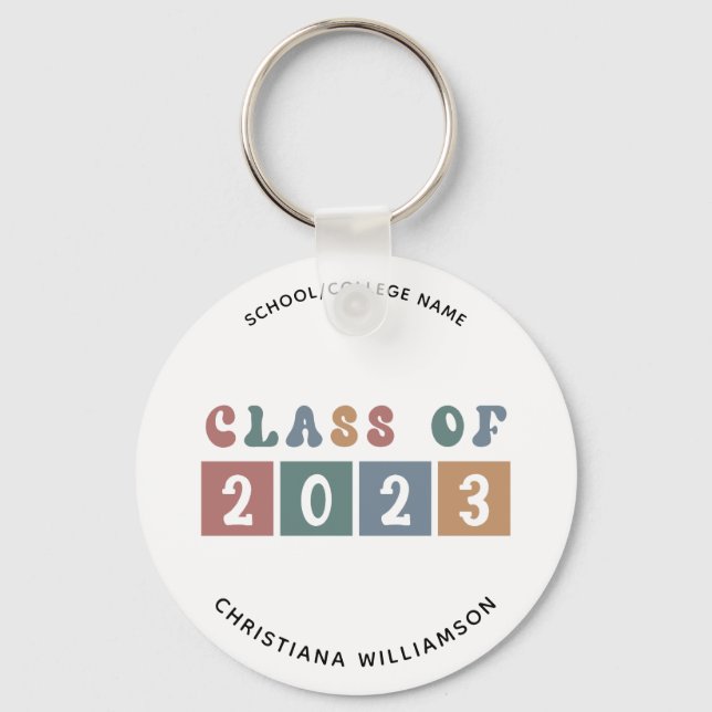 Personalised Retro Class of 2023 Graduation Cute Key Ring (Front)