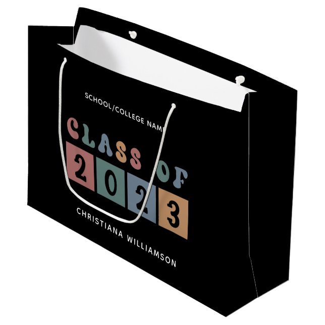 Personalised Retro Class of 2023 Graduation Cute Large Gift Bag (Front Angled)