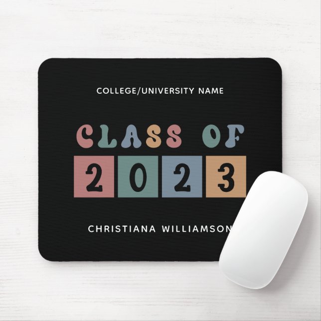 Personalised Retro Class of 2023 Graduation Cute Mouse Mat (With Mouse)
