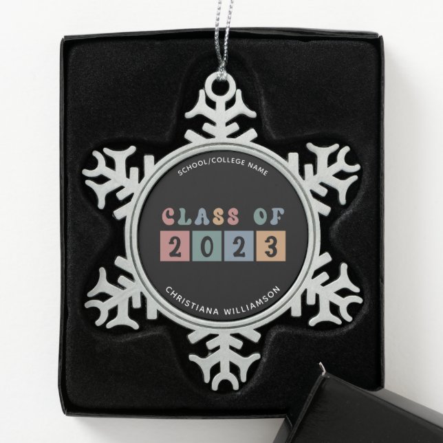 Personalised Retro Class of 2023 Graduation Cute Snowflake Pewter Christmas Ornament (Box)