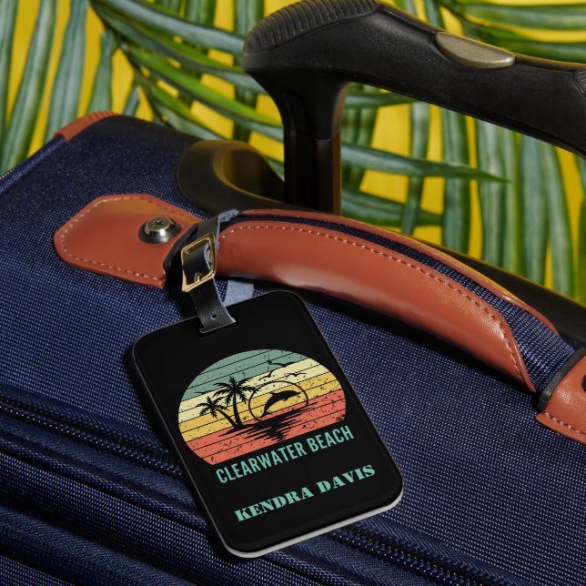Personalised Retro Clearwater Beach Souvenir Luggage Tag (Front Insitu 1)