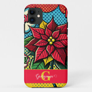 Personalised Retro Comic Book Pop Art Poinsettia iPhone 11 Case