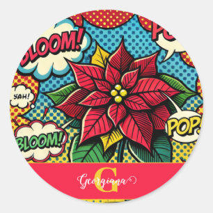 Personalised Retro Comic Book Pop Art Poinsettia Classic Round Sticker